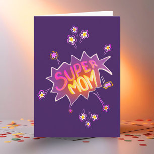 Super Mama Pinke Neon-Blumen-Comic-Blase  Karte