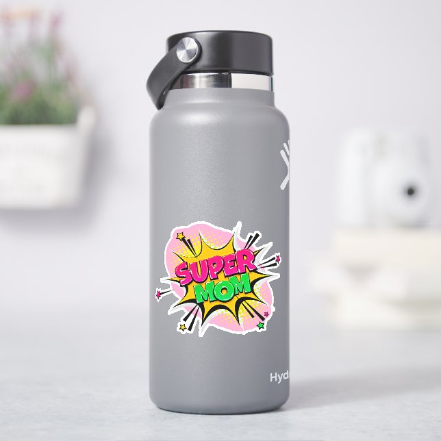 Super Mama Pop Art Pink Yellow Green 4" Vinyl Aufkleber (HydroFlask)
