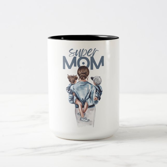 Super-MAMA-Tasse für Geschenke von Eltern Zweifarbige Tasse (Mittel)