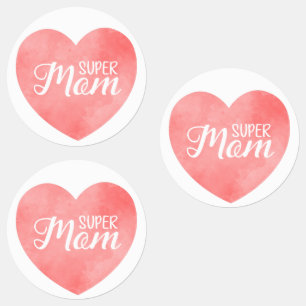 Super-Mama-Text in rosa gestrichenem Herzen Etiketten