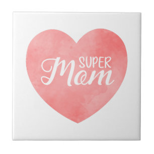 Super-Mama-Text in rosa gestrichenem Herzen Fliese