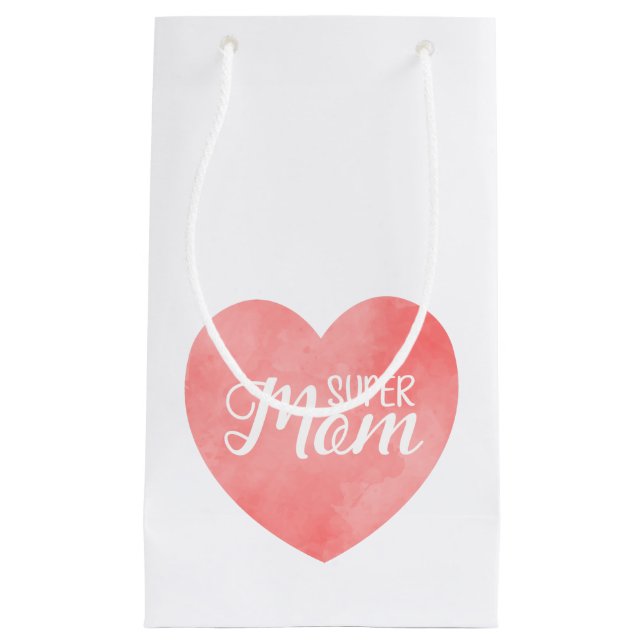 Super-Mama-Text in rosa gestrichenem Herzen Kleine Geschenktüte (Vorderseite)
