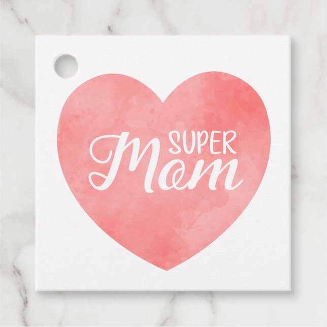 Super-Mama-Text, mütterlicherseits rosa Herzdesign Geschenkanhänger (Vorderseite)