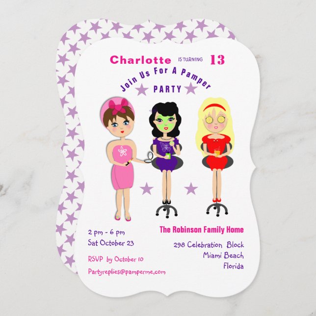 Super mignonne Pamper Party filles Invitations d'a (Devant / Derrière)