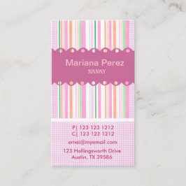 Super Modern Pink Girly Stripes Gingham Patterns Visitenkarte