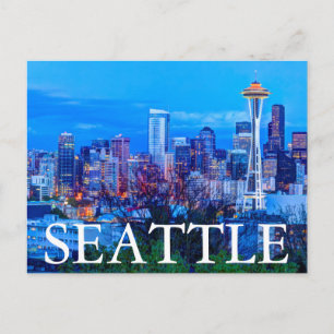 Super Mond steigt über der Skyline von Seattle auf Postkarte