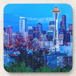 Super Mond über der Skyline von Seattle aufgehend Untersetzer