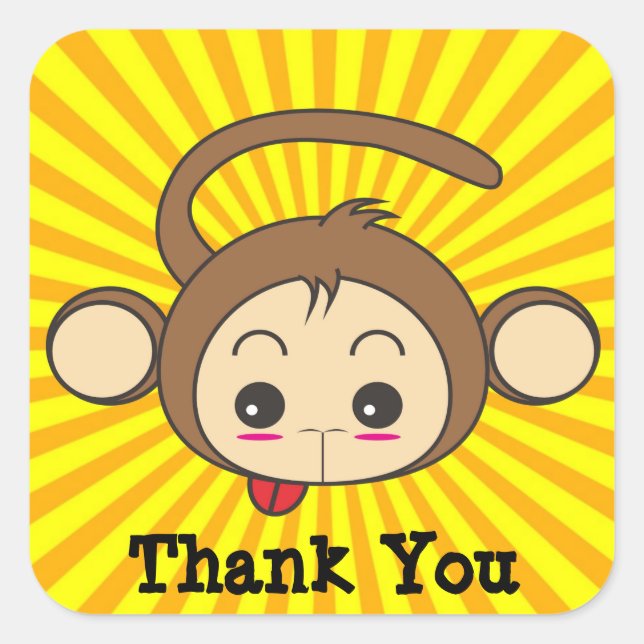 Super Monkey Face on Sunburst Background Danke Quadratischer Aufkleber (Vorderseite)