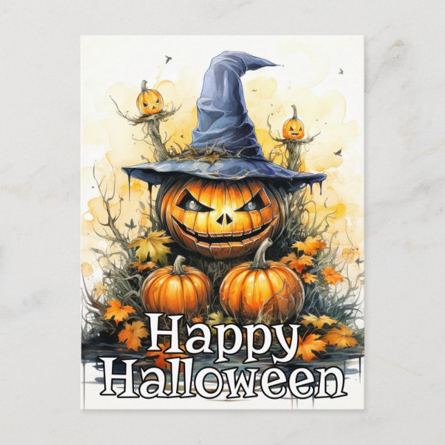 Super Nefarious Happy Halloween Pumpkin Postkarte (Vorderseite)