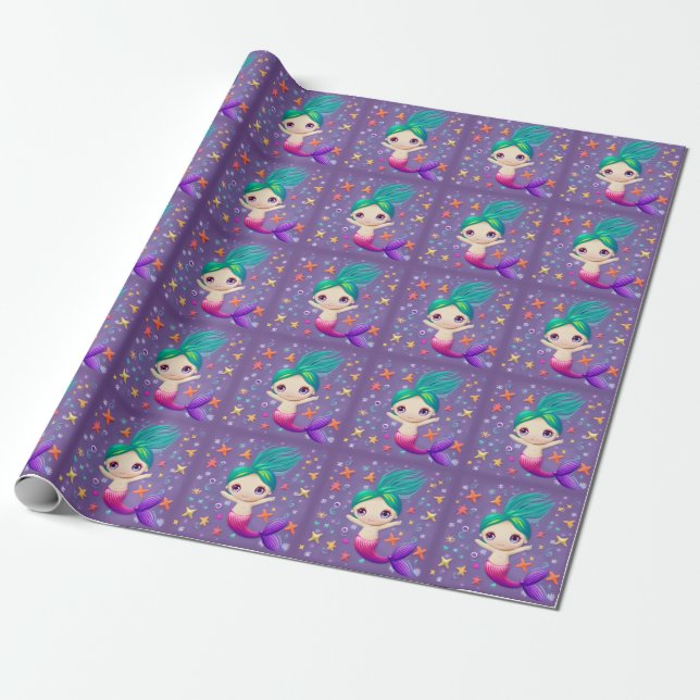 Super Niedlich Baby Mermaid Geschenkpapier (Ungerollt)