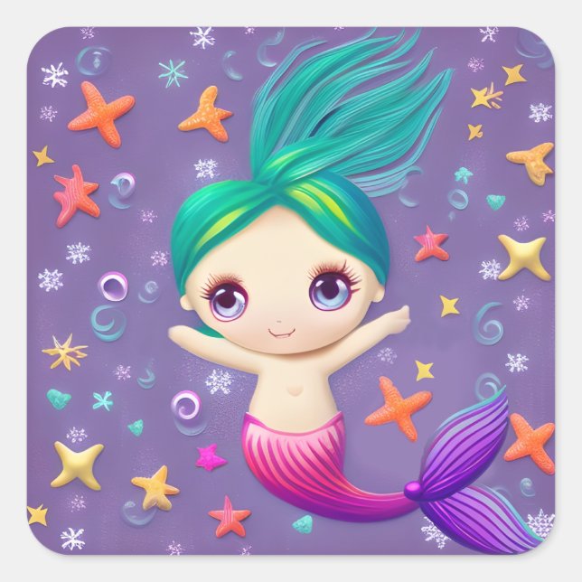 Super Niedlich Baby Mermaid Quadratischer Aufkleber (Vorderseite)