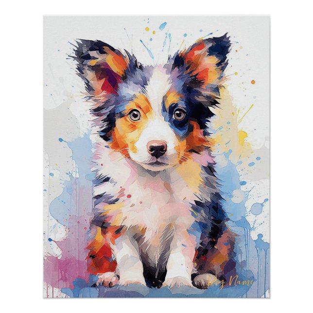 Super Niedlich Border Collie Dog Puppy 002 - Xeno  Poster (Vorderseite)