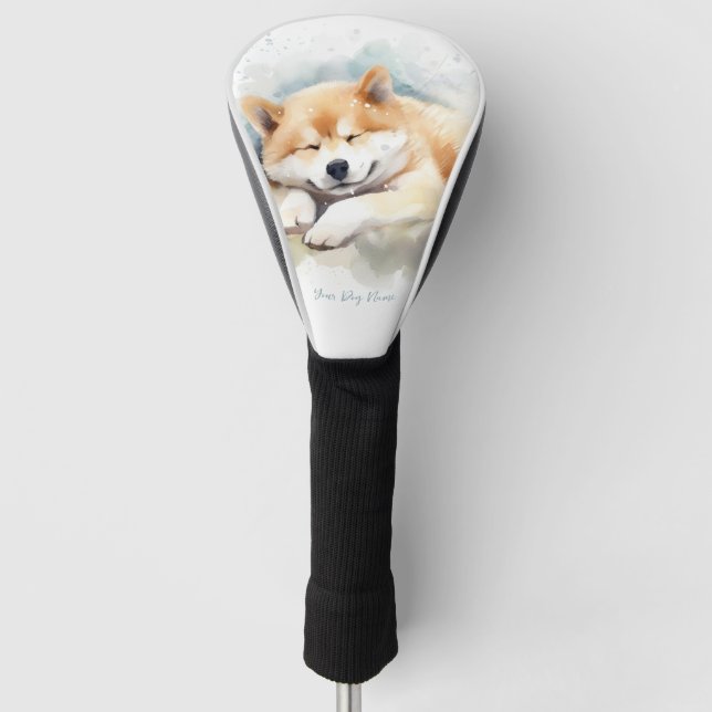 Super niedlich Engel schlafend Welpe akita Hund 00 Golf Headcover (Vorderseite)