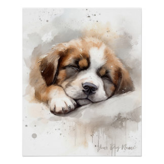 Super niedlich Engel schlafend Welpe Saint Bernard Poster