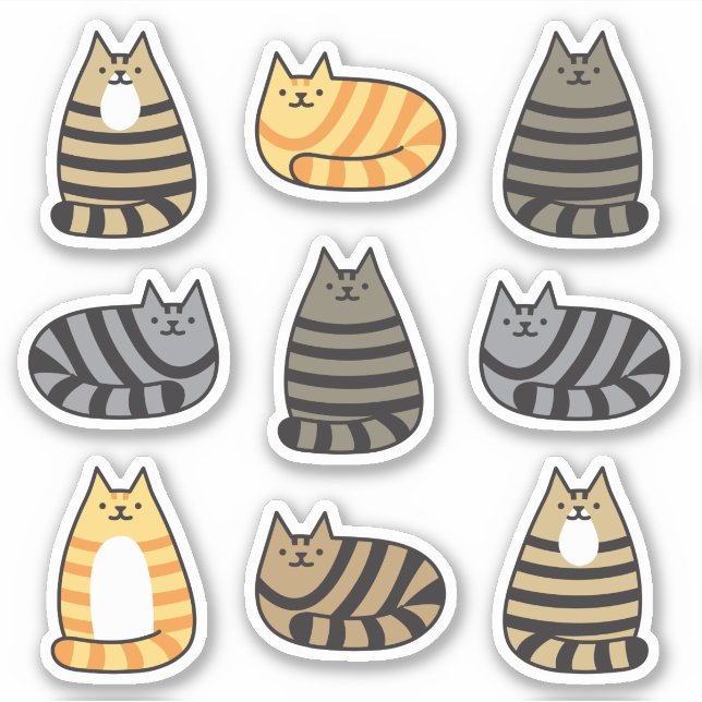 Super Niedlich gestreifte Tabby Cats Kawaii Aufkleber (Vorderseite)
