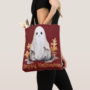 Super Niedlich Ghost Blätter Herbst Rotes Glück Ha Tasche