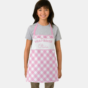 Super Niedlich Head Baker Pink Gingham Name Schürz Schürze