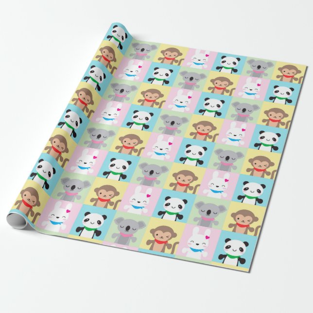 Super Niedlich Kawaii Animal Mascots Geschenkpapier (Ungerollt)
