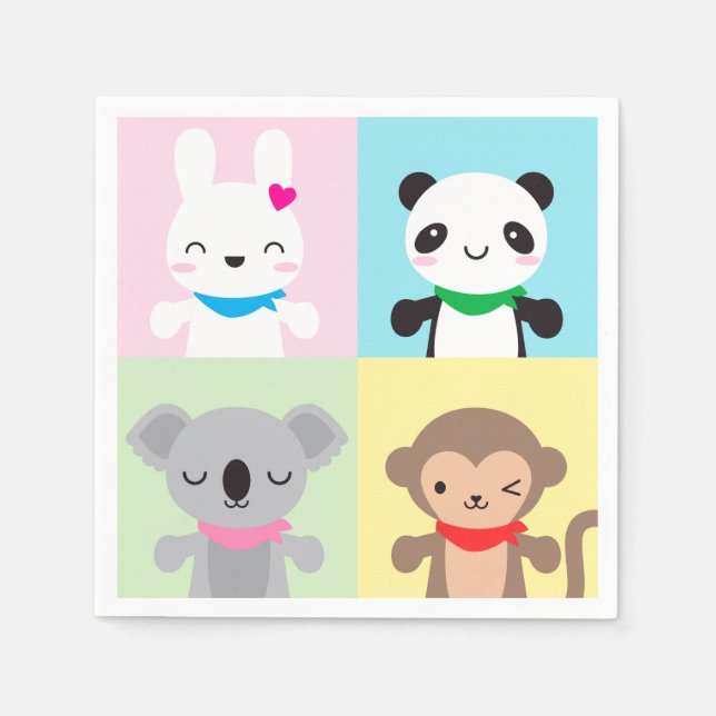 Super Niedlich Kawaii Animal Mascots Serviette (Vorderseite)