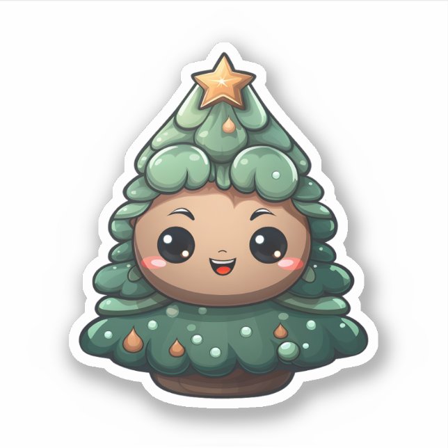 Super Niedlich lächelnd Grüner Baby Weihnachtsbaum Aufkleber (Vorderseite)
