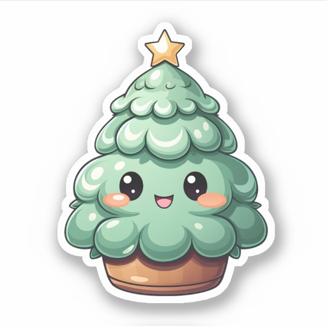 Super Niedlich lächelnd Grüner Kawaii Weihnachtsba Aufkleber (Vorderseite)