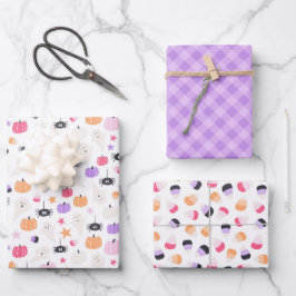 Super Niedlich Modernes lila KürbisHalloween Geschenkpapier Set