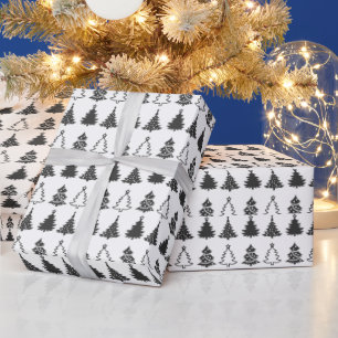 Super Niedlich Schwarz und Weiß Weihnachtsbaumen W Geschenkpapier