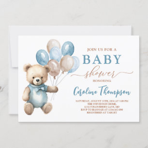 Super Niedlich Teddy Bear Boy Blue Pastel Baby Dus Einladung