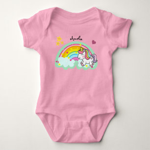 Super Niedlich Unicorn und Rainbow Personalisiert Baby Strampler