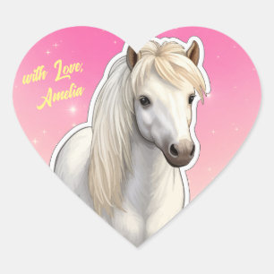 Super Niedlich White Pony Herz-Aufkleber