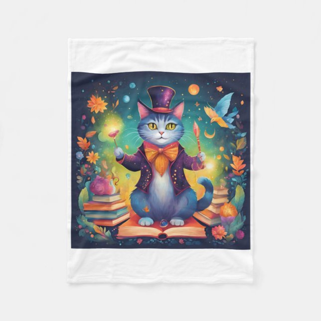 Super Niedlich Wizard Cat Sticker Fleecedecke (Vorderseite)
