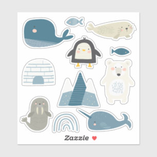 Super niedliche artische Tiere und Fische Aufkleber