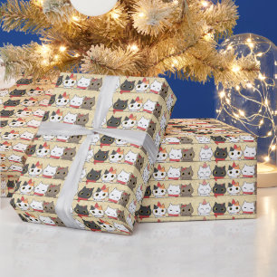 Super Niedliche Cat Faces Nahtloses Muster Geschenkpapier