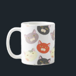 Super Niedliche Cat Heads Cartoon Fun Muster Kaffeetasse<br><div class="desc">Eine super niedliche Katzenköpfe niedliche Kätzchen Gesichter verschiedenen Fell Muster Katzenvielfalt Tabbies,  Tuxedo Katzen,  graue Katzen,  kitty züchtet illustrierte Digital Art Haustier Liebe I heart mein Kätzchen Spaß Cartoon niedlich Deluxe Keramik Kaffee Tee oder Kakao Tasse. Holen Sie sich heute eine epische Cartoon-Designtasse.</div>