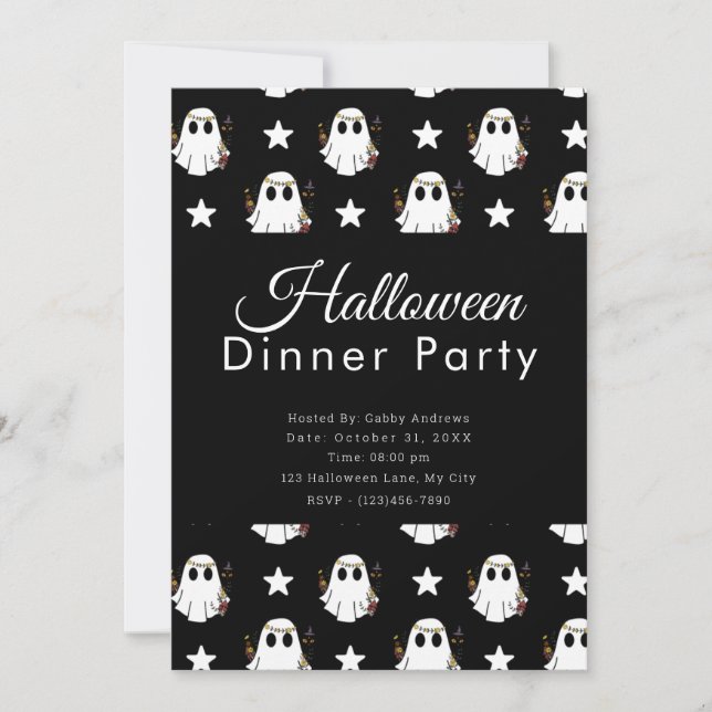 Super Niedliche Gespenster & Stars Halloween Dinne Einladung (Vorderseite)