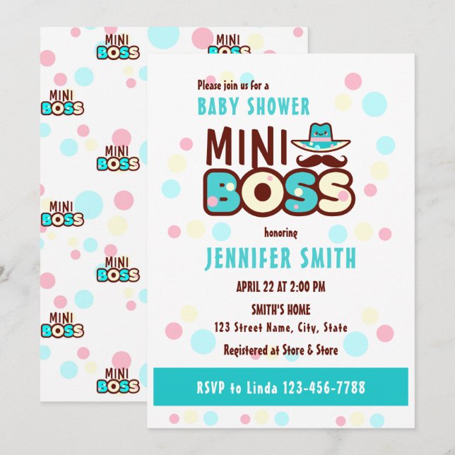 Super Niedliche Mini Boss Babydusche Einladung (Vorne/Hinten)