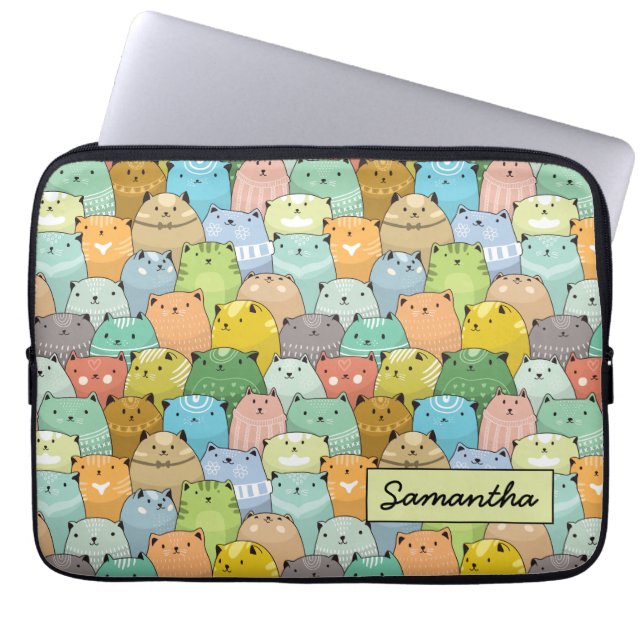 Super Niedliche Personalisierte Katze Laptopschutzhülle (Vorderseite)
