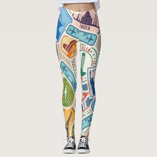 Super Niedliche und farbenfrohe Passport-Briefmark Leggings (Vorderseite)