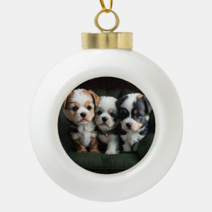 Super Niedliche Welpen auf dem Sofa 2 Keramik Kugel-Ornament