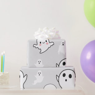 Super Niedliche White Ghosts Light Gray Halloween Geschenkpapier