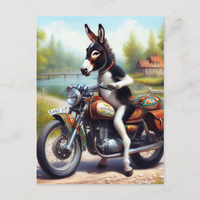 Super Niedlicher Donkey-Motorrad Postkarte (Vorderseite)