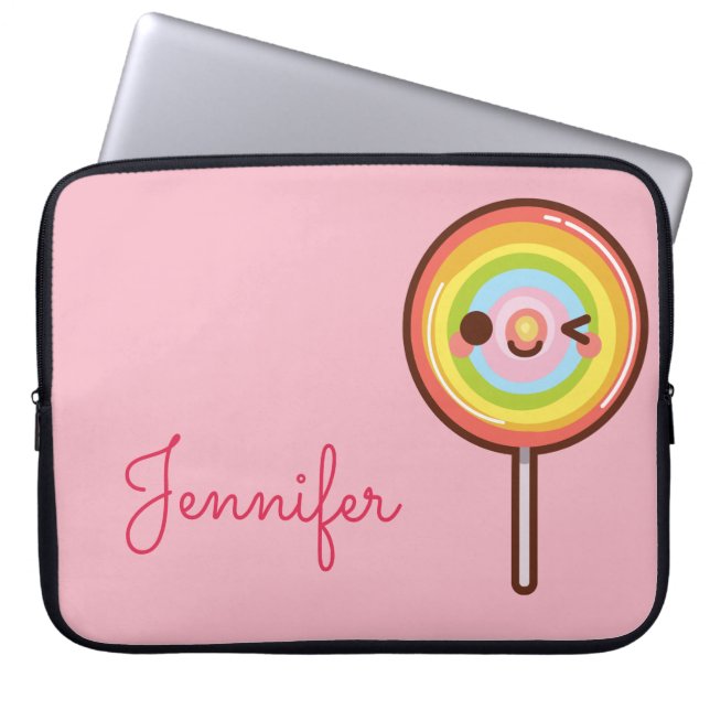 Super niedlicher Kawaii Regenbogen Lollipop Monogr Laptopschutzhülle (Vorderseite)