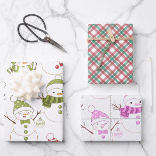 Super Niedlicher Schneemann und Urlaub Karierte We Geschenkpapier Set