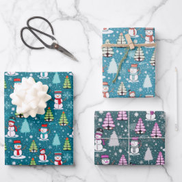 Super Niedlicher Schneemann und Weihnachtsbaumen W Geschenkpapier Set