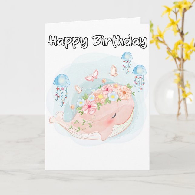Super Niedlicher Schwimmwal zum Geburtstag Karte (Gelbe Blume)