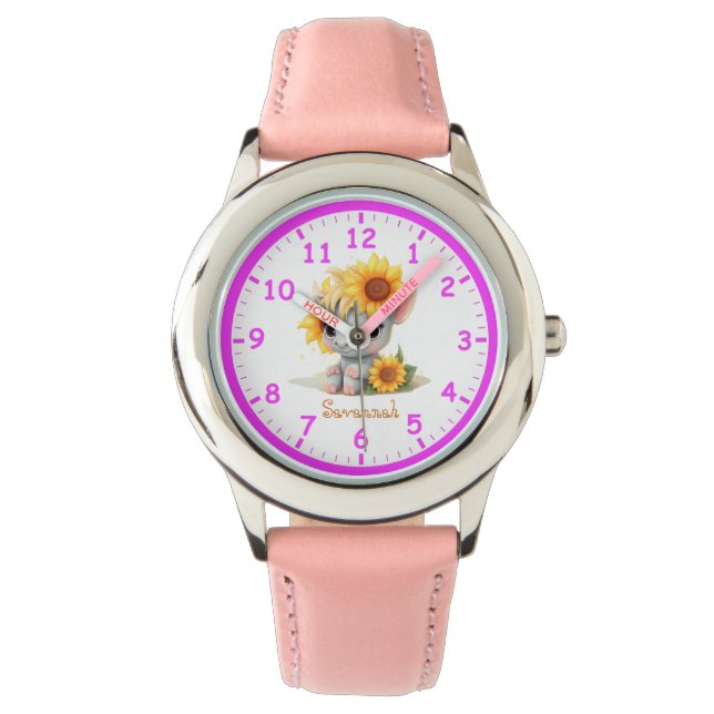 Super Niedliches Einhorn mit Sonnenblumen Kindermä Armbanduhr (Vorderseite)