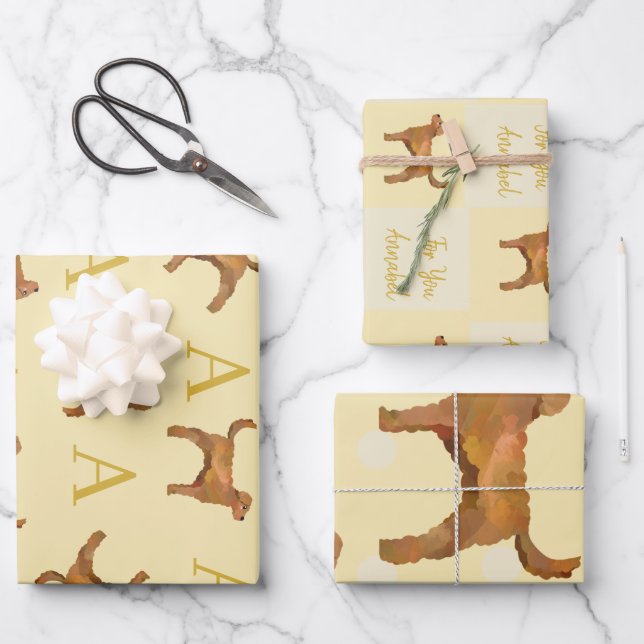 Super niedliches Goldenes Doodle Geschenkpapier Set (Vorderseite)