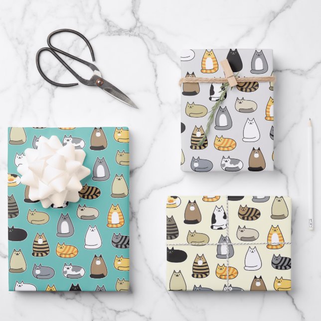 Super Niedliches Katzen Muster, wählen Sie Ihre Fa Geschenkpapier Set (Vorderseite)
