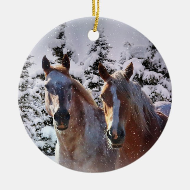 Super Niedliches Pferdchen im Schnee Weihnachten Keramik Ornament (Vorne)