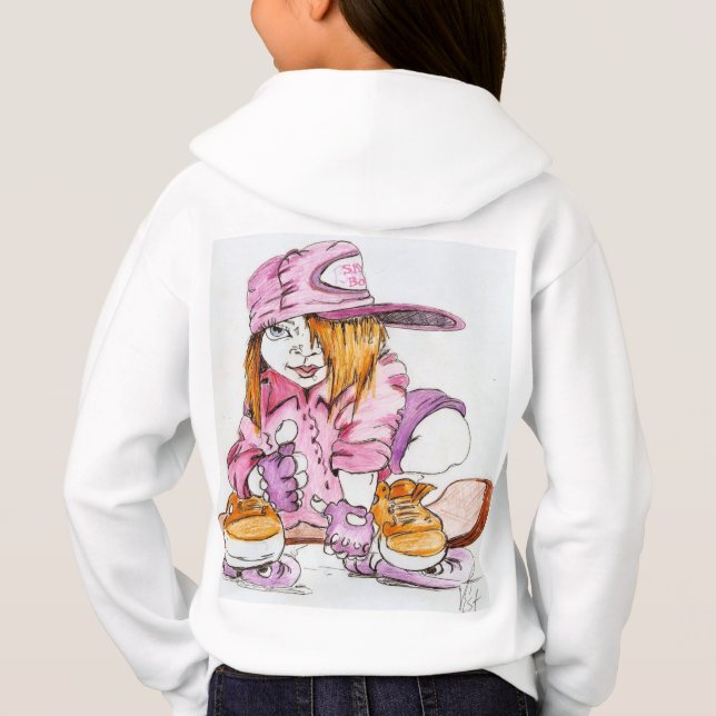 Super niedliches Skateboarder-Mädchen auf Hanes Hoodie (Rückseite)